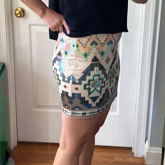 Express Aztec Sequins Mini Skirt - Picture 2 of 3
